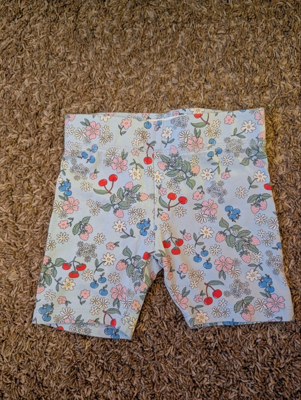 Kids Floral Fruit Print Shorts - Light Blue
